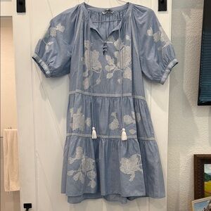Blue Smocked Puff Sleeve Sundress